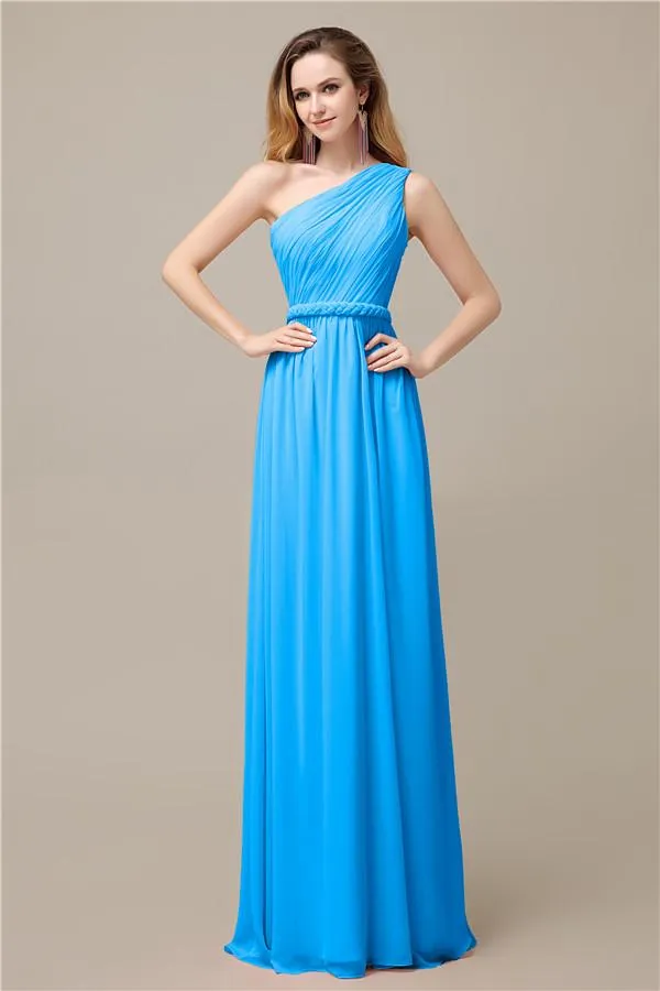 A-line Chiffon One Shoulder Floor-Length Long Bridesmaid Dresses