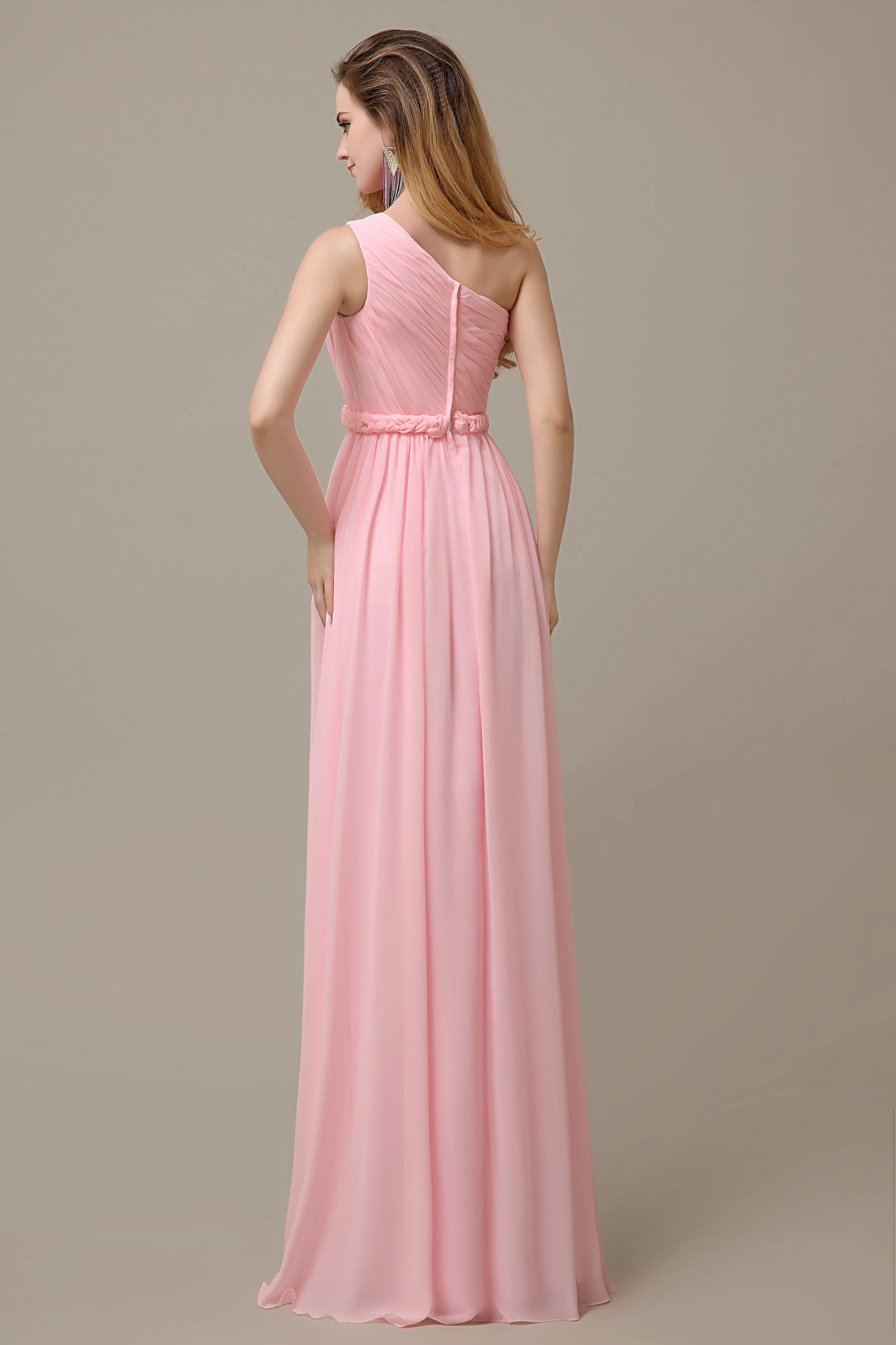 A-line Chiffon One Shoulder Floor-Length Long Bridesmaid Dresses