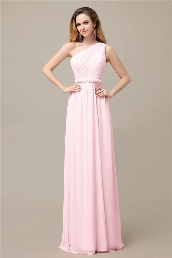 A-line Chiffon One Shoulder Floor-Length Long Bridesmaid Dresses