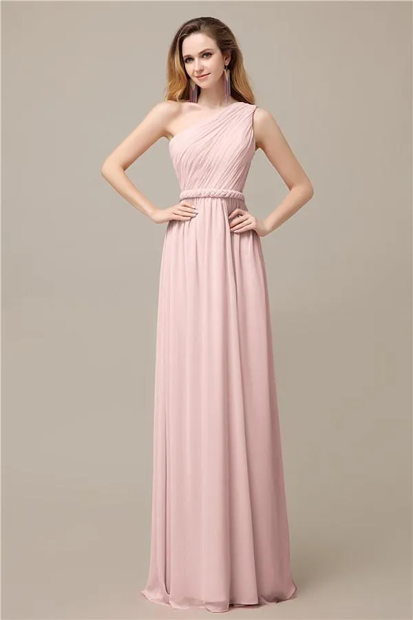 A-line Chiffon One Shoulder Floor-Length Long Bridesmaid Dresses