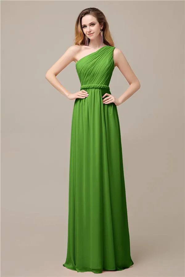 A-line Chiffon One Shoulder Floor-Length Long Bridesmaid Dresses