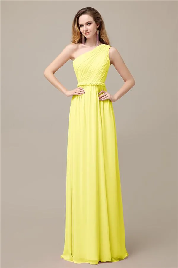 A-line Chiffon One Shoulder Floor-Length Long Bridesmaid Dresses