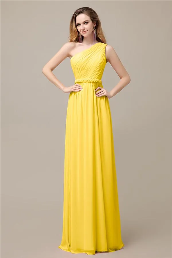 A-line Chiffon One Shoulder Floor-Length Long Bridesmaid Dresses