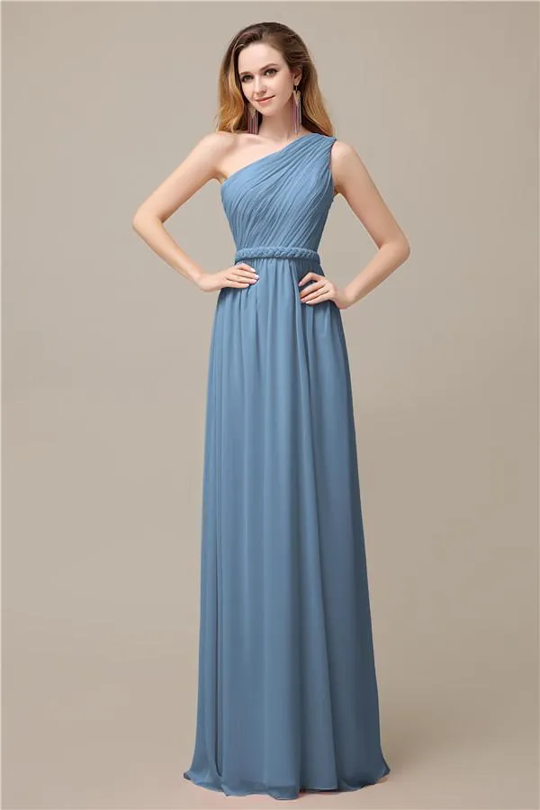 A-line Chiffon One Shoulder Floor-Length Long Bridesmaid Dresses