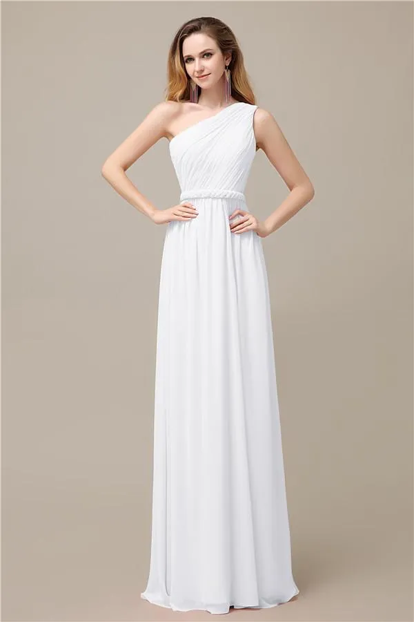 A-line Chiffon One Shoulder Floor-Length Long Bridesmaid Dresses