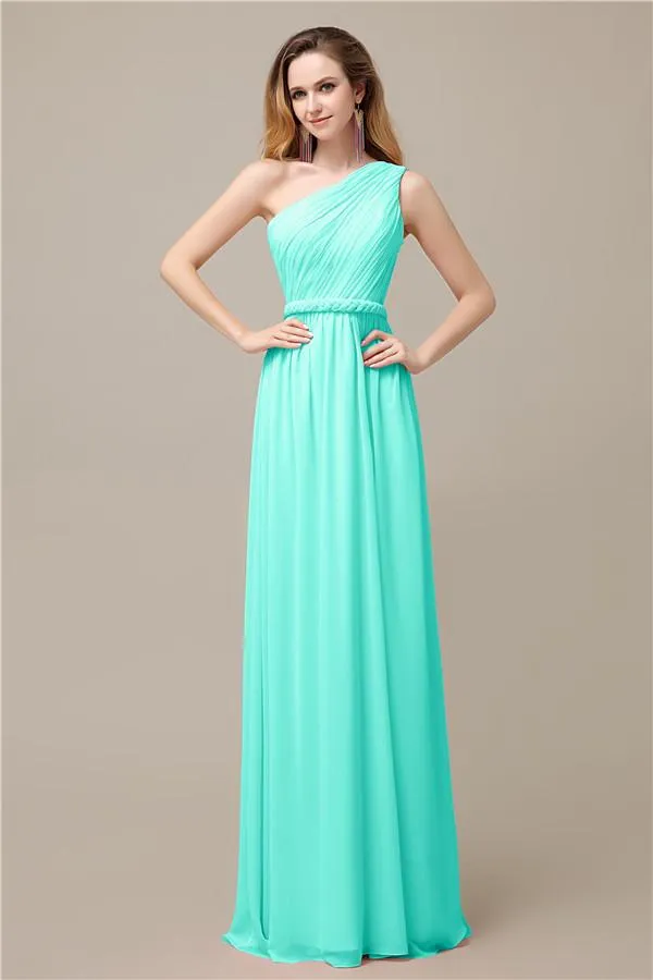 A-line Chiffon One Shoulder Floor-Length Long Bridesmaid Dresses