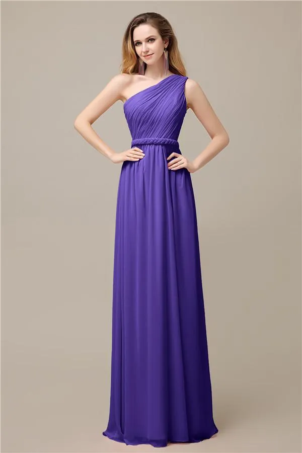 A-line Chiffon One Shoulder Floor-Length Long Bridesmaid Dresses