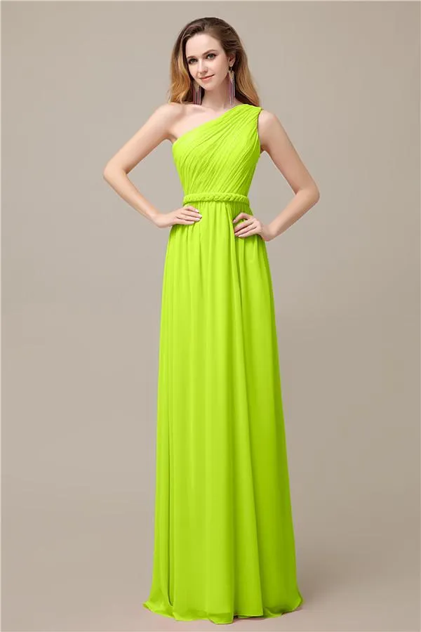 A-line Chiffon One Shoulder Floor-Length Long Bridesmaid Dresses