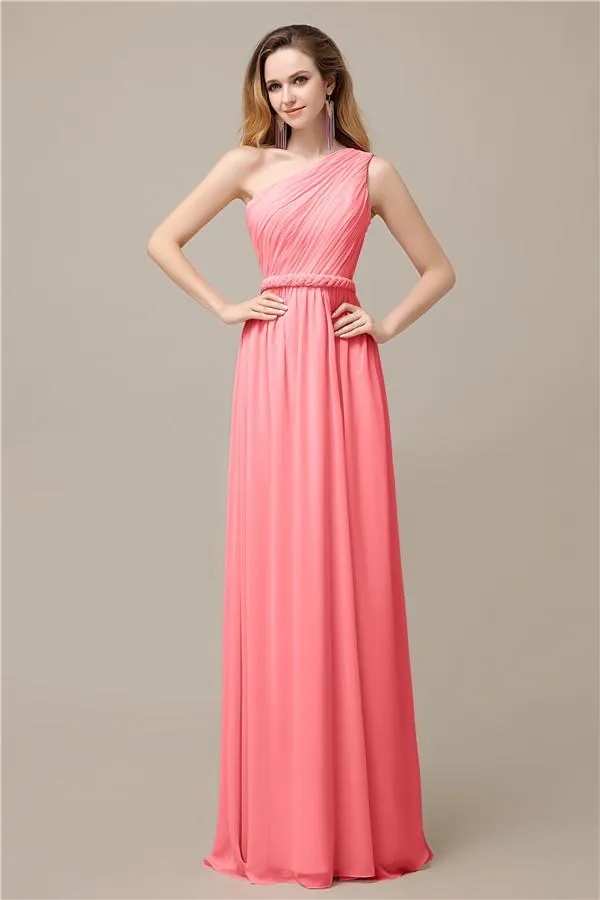 A-line Chiffon One Shoulder Floor-Length Long Bridesmaid Dresses