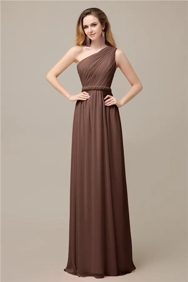 A-line Chiffon One Shoulder Floor-Length Long Bridesmaid Dresses