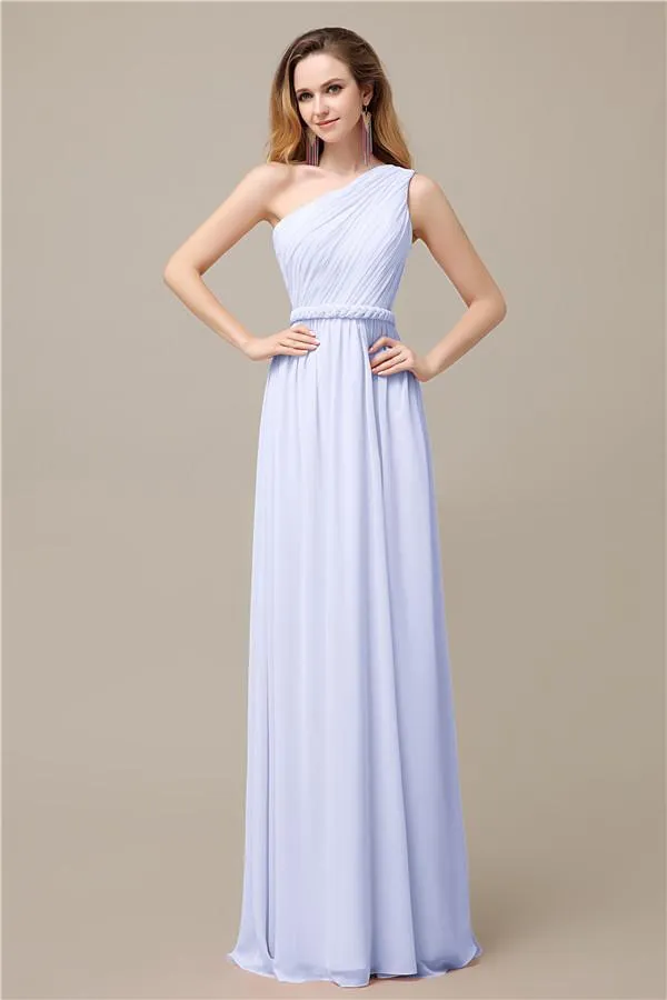 A-line Chiffon One Shoulder Floor-Length Long Bridesmaid Dresses