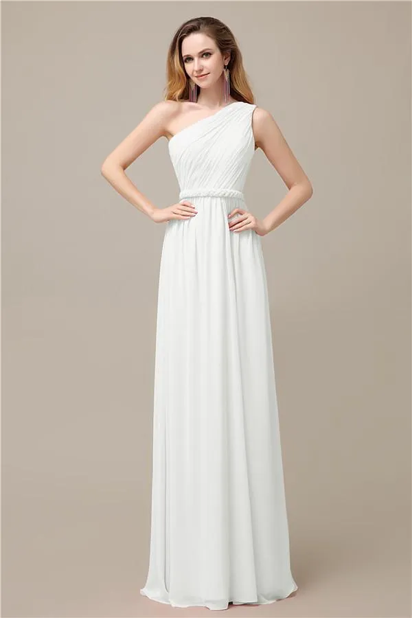 A-line Chiffon One Shoulder Floor-Length Long Bridesmaid Dresses