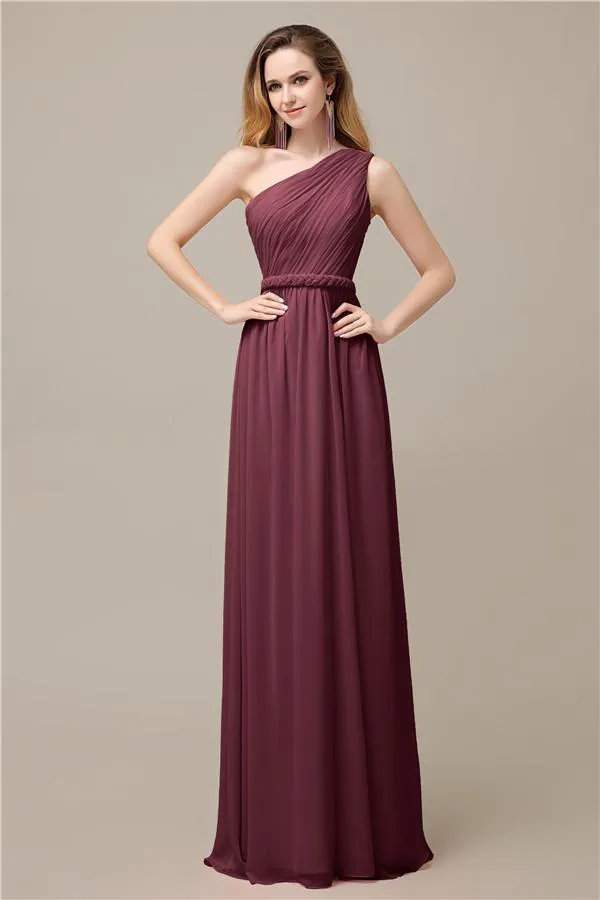 A-line Chiffon One Shoulder Floor-Length Long Bridesmaid Dresses