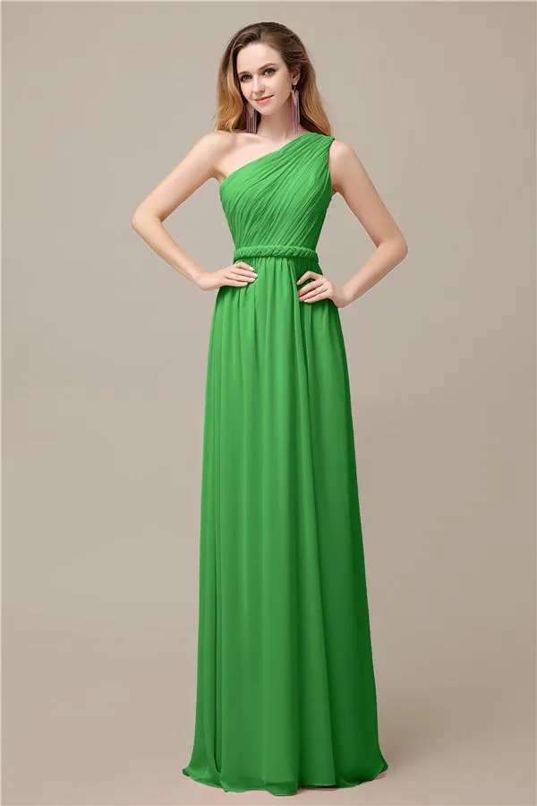 A-line Chiffon One Shoulder Floor-Length Long Bridesmaid Dresses