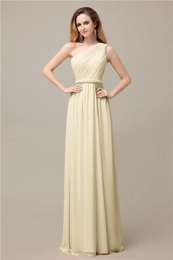 A-line Chiffon One Shoulder Floor-Length Long Bridesmaid Dresses