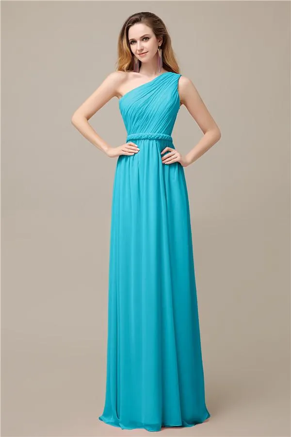 A-line Chiffon One Shoulder Floor-Length Long Bridesmaid Dresses