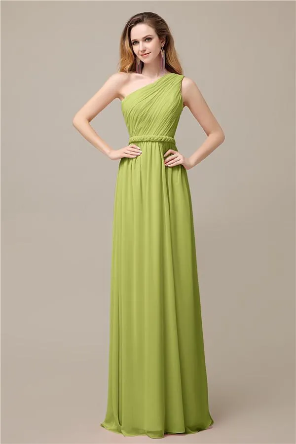 A-line Chiffon One Shoulder Floor-Length Long Bridesmaid Dresses