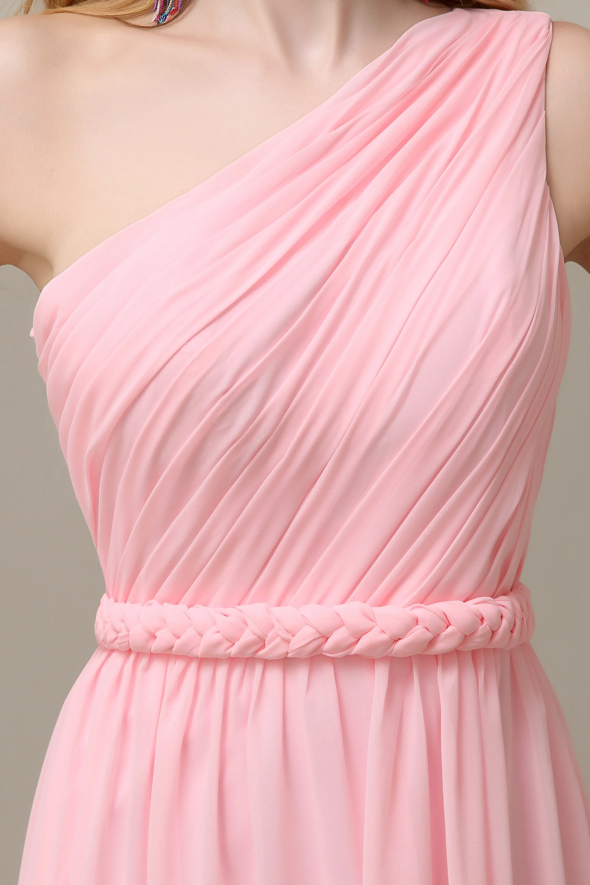 A-line Chiffon One Shoulder Floor-Length Long Bridesmaid Dresses