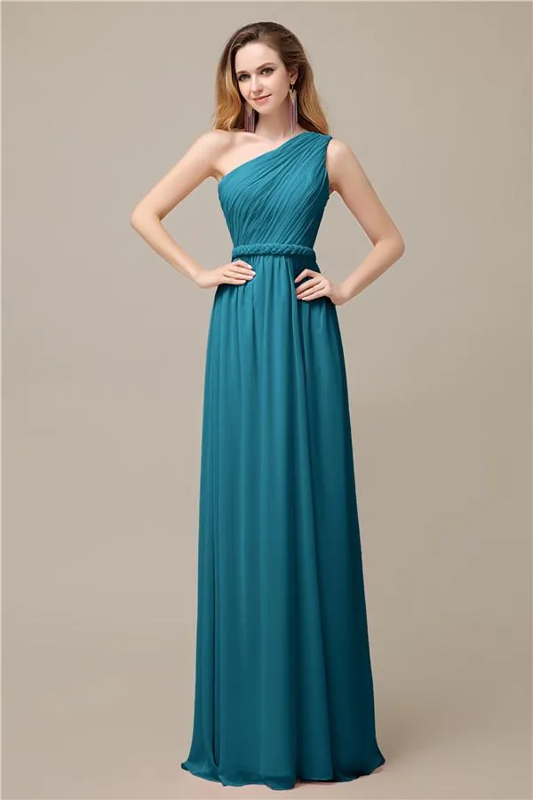 A-line Chiffon One Shoulder Floor-Length Long Bridesmaid Dresses