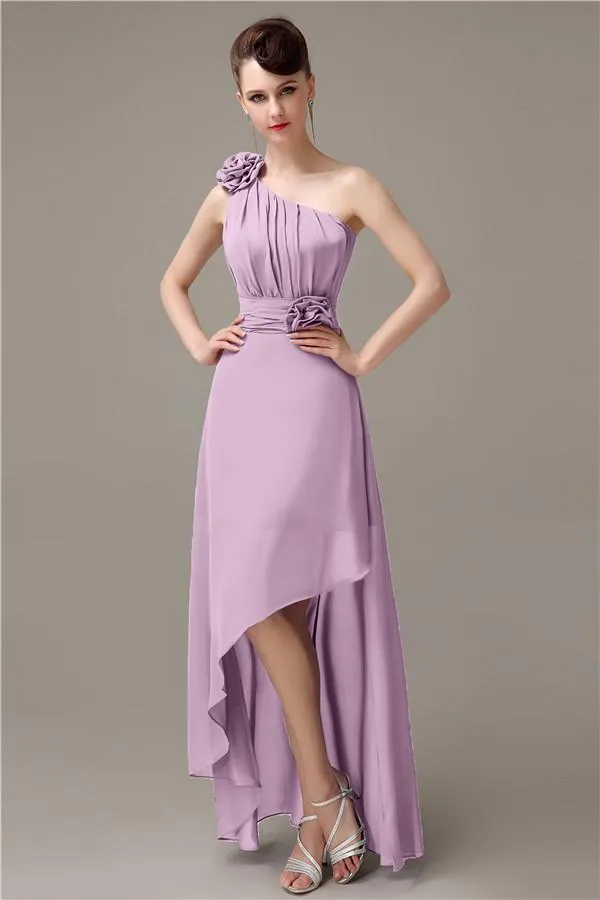 A-line Chiffon One-shoulder High-low Long Bridesmaid Dresses