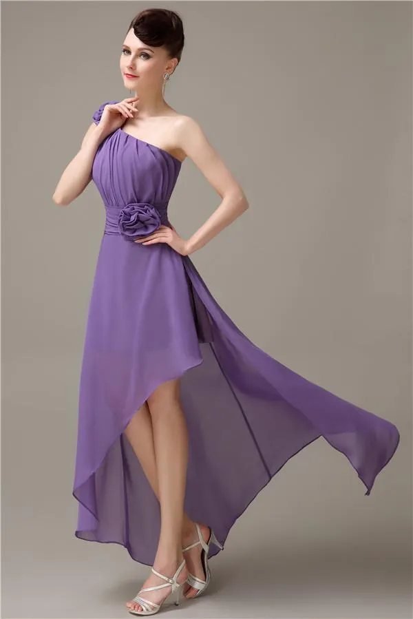 A-line Chiffon One-shoulder High-low Long Bridesmaid Dresses