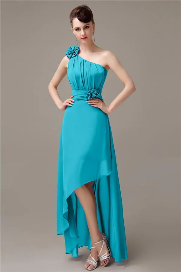 A-line Chiffon One-shoulder High-low Long Bridesmaid Dresses