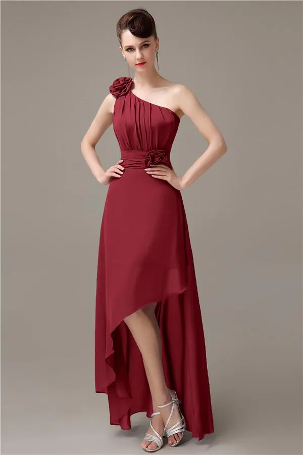 A-line Chiffon One-shoulder High-low Long Bridesmaid Dresses