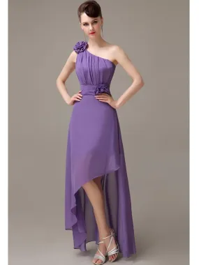 A-line Chiffon One-shoulder High-low Long Bridesmaid Dresses