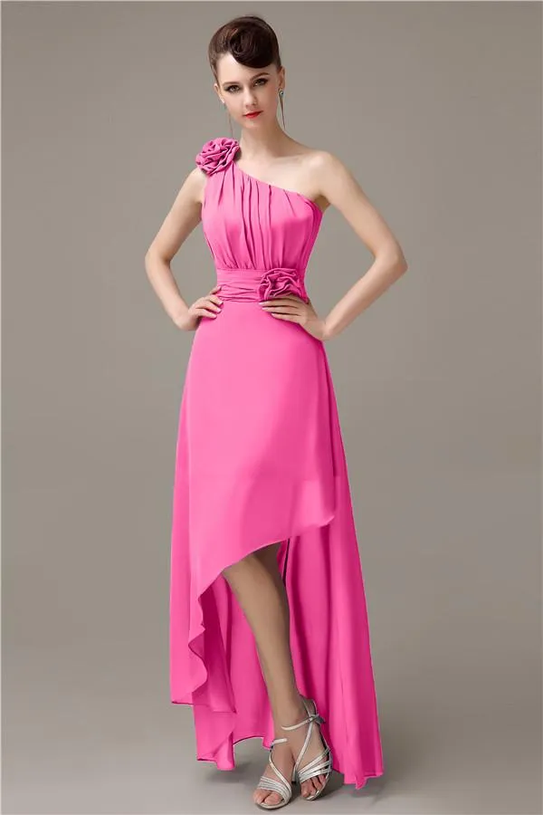 A-line Chiffon One-shoulder High-low Long Bridesmaid Dresses