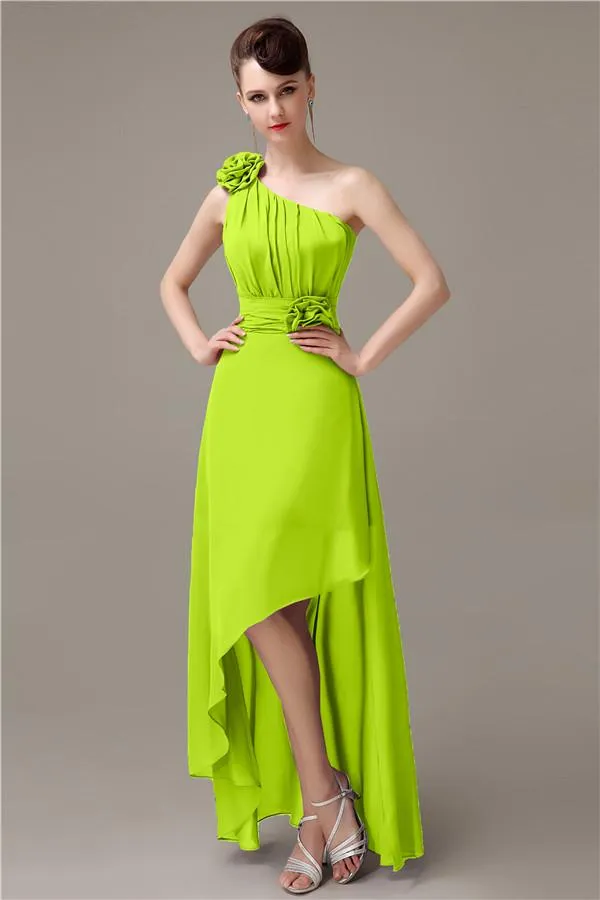 A-line Chiffon One-shoulder High-low Long Bridesmaid Dresses