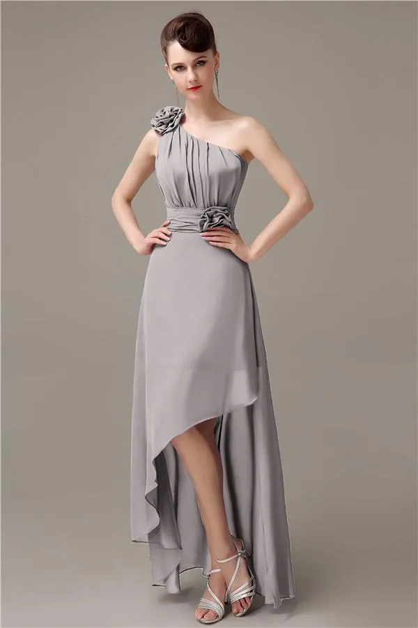 A-line Chiffon One-shoulder High-low Long Bridesmaid Dresses