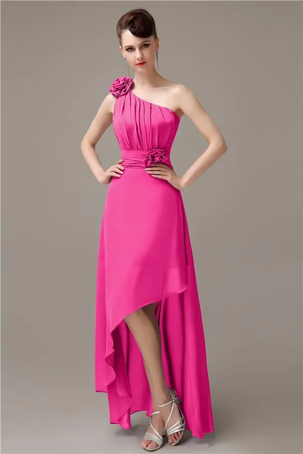 A-line Chiffon One-shoulder High-low Long Bridesmaid Dresses