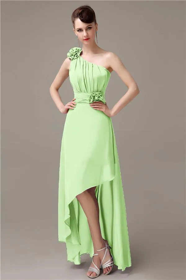 A-line Chiffon One-shoulder High-low Long Bridesmaid Dresses