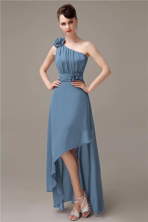 A-line Chiffon One-shoulder High-low Long Bridesmaid Dresses