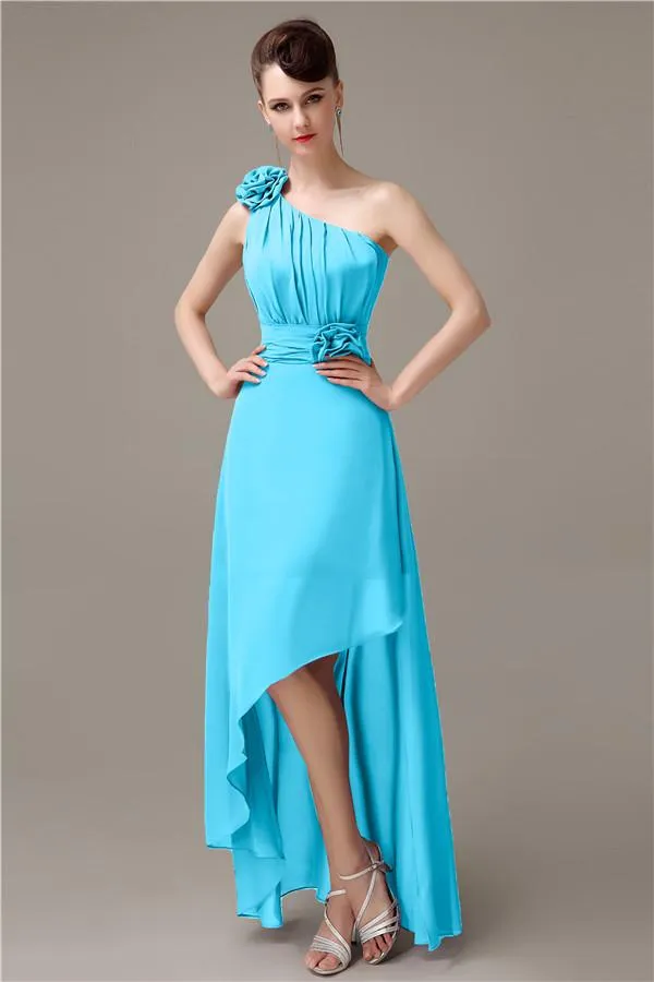 A-line Chiffon One-shoulder High-low Long Bridesmaid Dresses