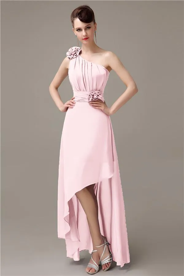 A-line Chiffon One-shoulder High-low Long Bridesmaid Dresses