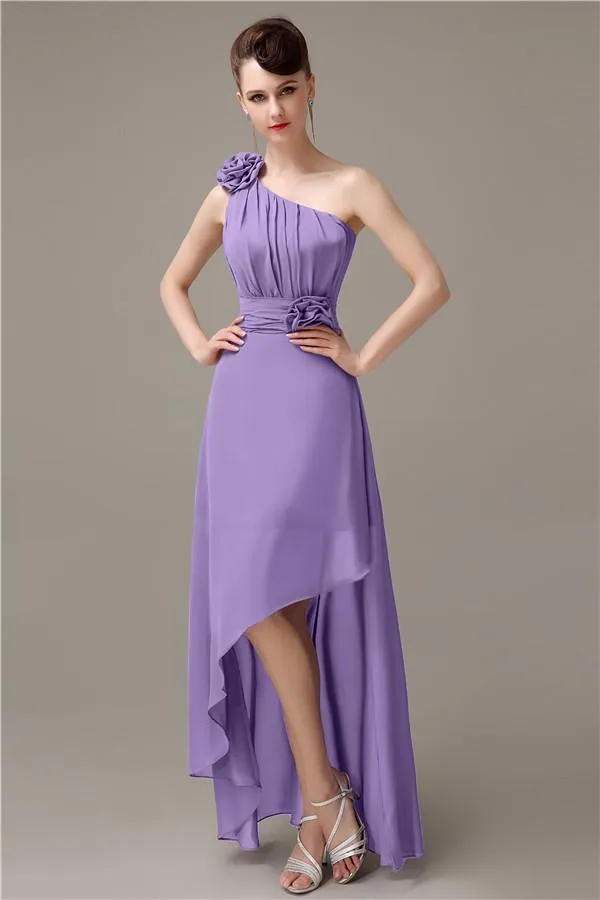 A-line Chiffon One-shoulder High-low Long Bridesmaid Dresses