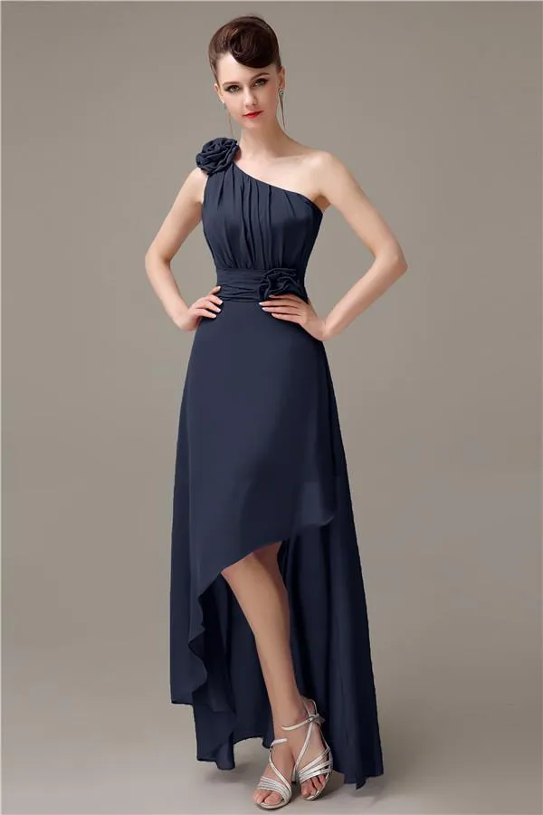 A-line Chiffon One-shoulder High-low Long Bridesmaid Dresses