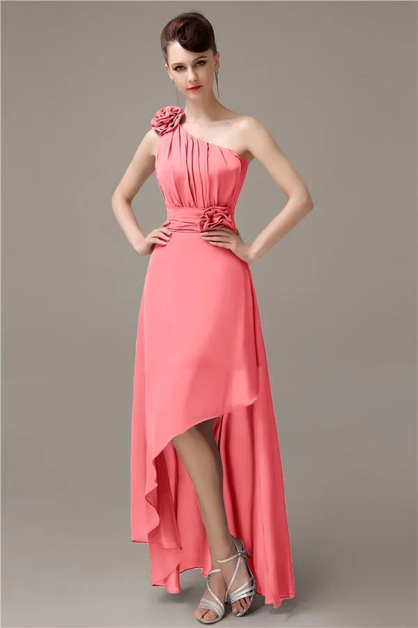 A-line Chiffon One-shoulder High-low Long Bridesmaid Dresses