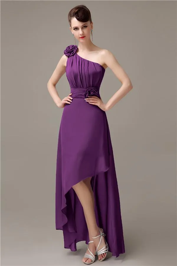 A-line Chiffon One-shoulder High-low Long Bridesmaid Dresses