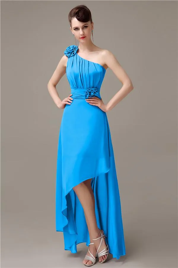 A-line Chiffon One-shoulder High-low Long Bridesmaid Dresses