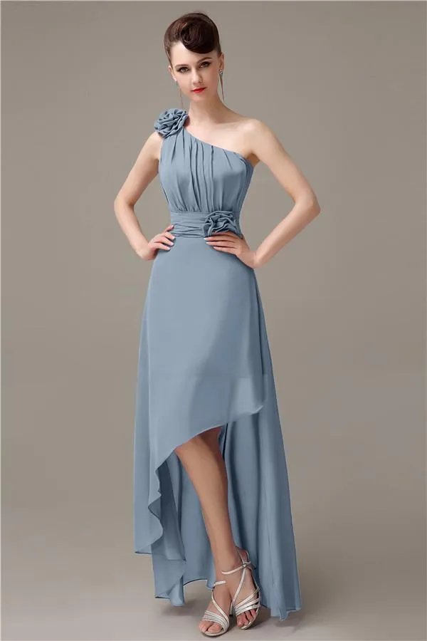 A-line Chiffon One-shoulder High-low Long Bridesmaid Dresses