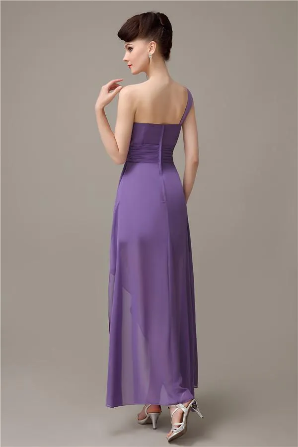 A-line Chiffon One-shoulder High-low Long Bridesmaid Dresses