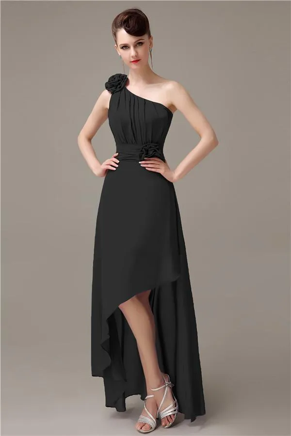 A-line Chiffon One-shoulder High-low Long Bridesmaid Dresses