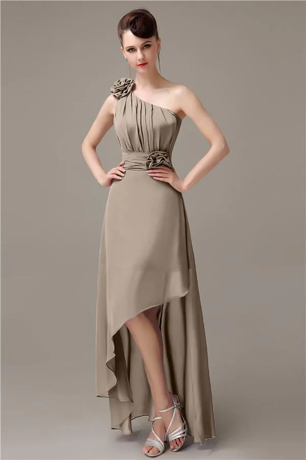 A-line Chiffon One-shoulder High-low Long Bridesmaid Dresses