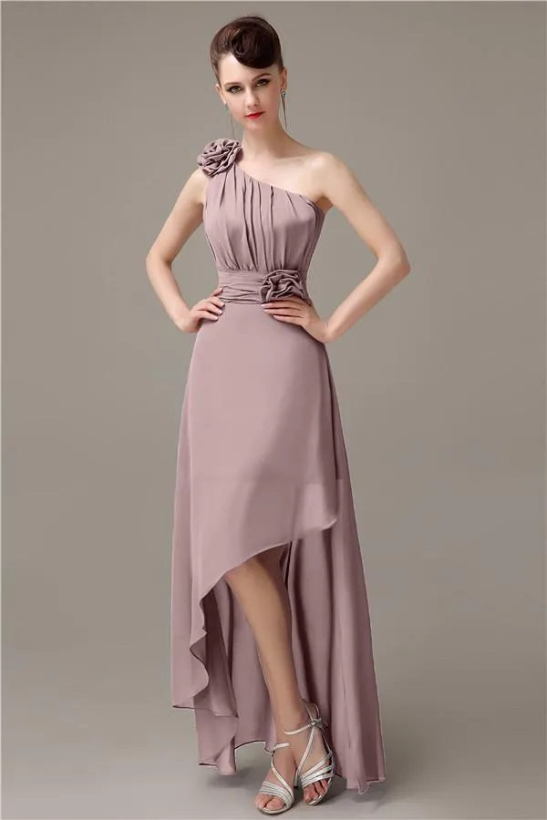 A-line Chiffon One-shoulder High-low Long Bridesmaid Dresses