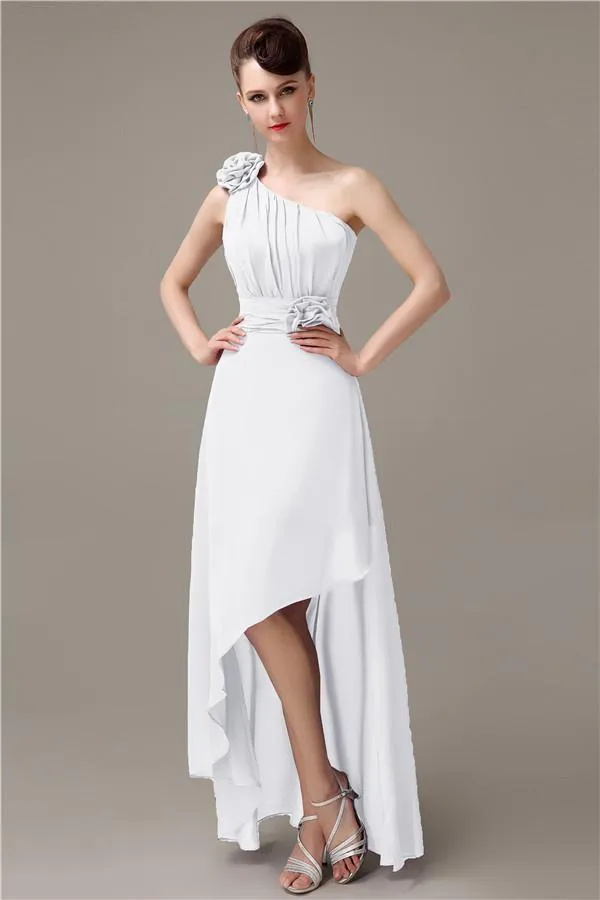 A-line Chiffon One-shoulder High-low Long Bridesmaid Dresses