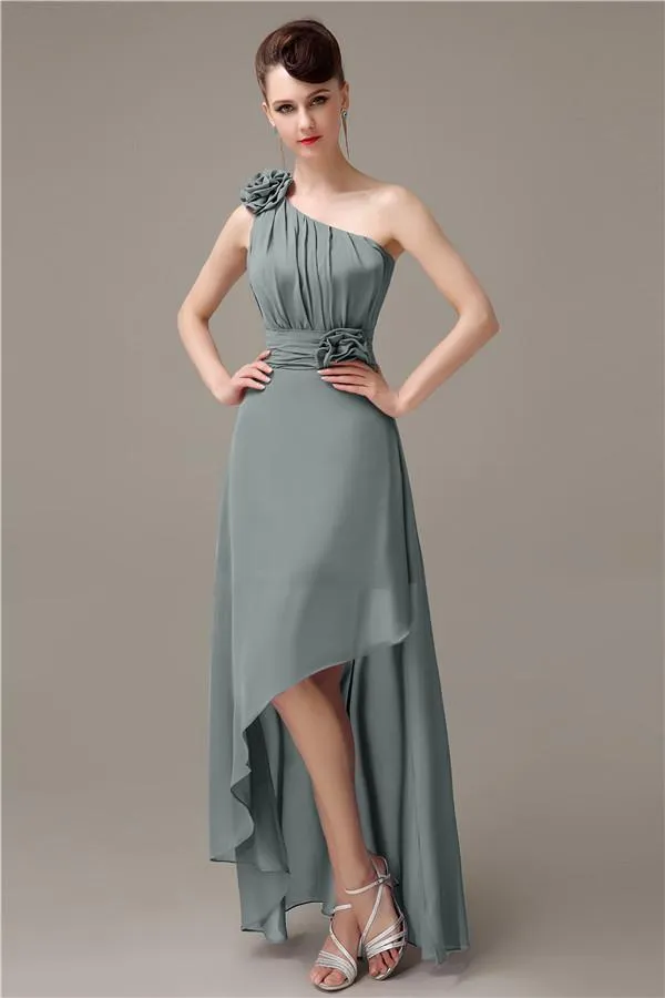 A-line Chiffon One-shoulder High-low Long Bridesmaid Dresses