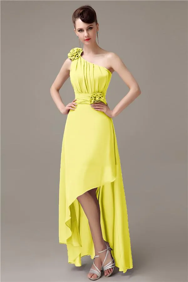 A-line Chiffon One-shoulder High-low Long Bridesmaid Dresses