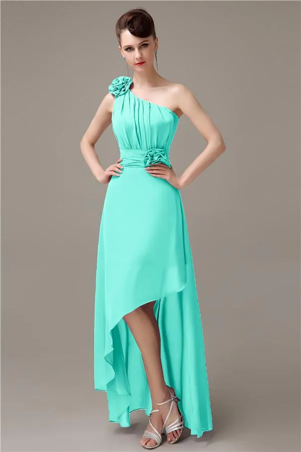 A-line Chiffon One-shoulder High-low Long Bridesmaid Dresses